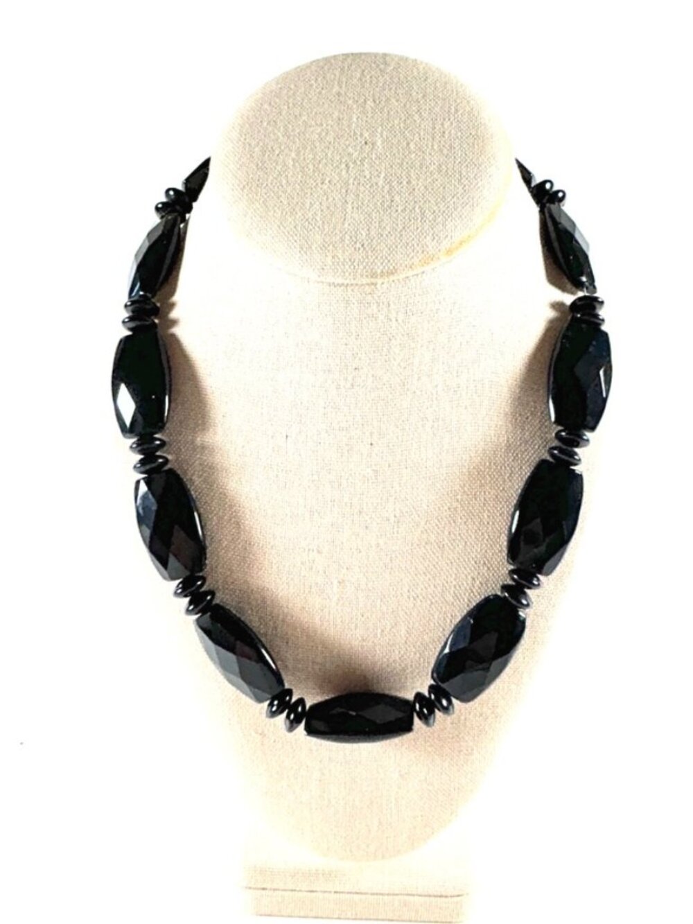 Necklace 38” Elegant Black Faceted Glass W/3 Inch Extension